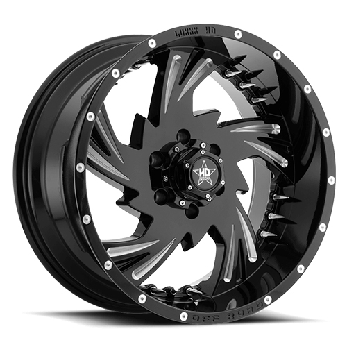 Luxxx HD Offroad LHD-7 Gloss Black Milled With Chrome Spike Rivets Photo